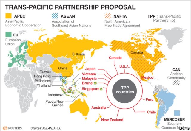 FILE - TPP Countries and Other Global Trade Agreements / Photo Source: VoA